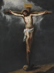 ムリーリョ、バルトロメ・エステバン（1617-1682）の《磔刑》。油彩・キャンバス、サイズ：43,9x33,3、個人蔵