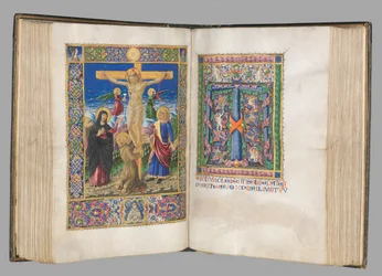 Missale：Fol。 185v：はりつけ、縁取り全ページ、1469年。