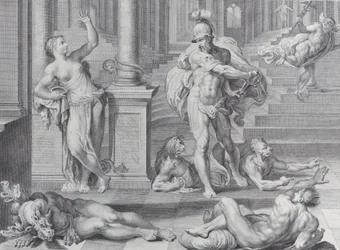 プレート 10: ユリシーズはキルケに仲間の人間の形を元に戻すよう迫っている...., 1756 年