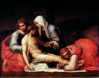 Deposition Painting by Bartolomeo della Porta dit Fra Bartolomeo (1472-1517) Dim. 158x199 cm Florence, Palazzo Pitti, Galleria Palatina - フラ・バルトロメオことバルトロメオ・デッラ・ポルタ(1472-1517)作の「Deposition」。木に油彩