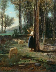 羊の群れを持つ羊飼い、バルトロメオ・ジュリアーノ作（1825-1909）、キャンバスに油彩、35x27 cm