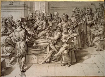 ミケランジェロ・ブオナローティ（Michelangelo Buonarroti dit Michelangelo）が行った解剖学の講義。