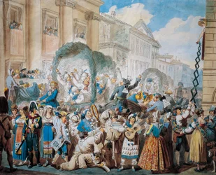 ローマのサン・カルロ・アル・コルソでの騎士道的風景、バルトロメオ・ピネッリ（1781-1835）作