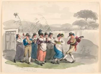 素描『サルタレッロ・ロマーノ』、ローマ近郊の農民の踊り、1807-08年