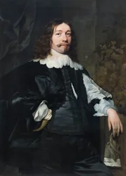 グローブを持つ黒衣の男の肖像