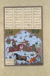 Gustaham Slays Lahhak and Farshidvard、Folio 349v from the Shahnama Book of..., ca.1525-30.