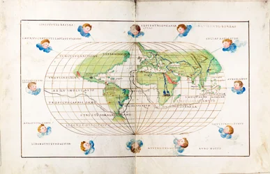 マゼランの軌跡を示す楕円形の世界平面図