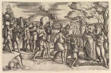 アブラハムにパンとワインを提供するメルキゼデク, ca. 1547年。