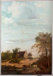 Segundo quarto dos fundos, sala de reuniões, murais com cenas rurais em estilo clássico, provavelmente por volta de 1810, cena 7