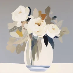 柔らかな花々の静物画