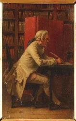 Georges Louis Leclerc, comte de Buffon - 博物学者Georges-Louis Leclerc, Comte de Buffon (1707-1788)の肖像、Fichel, Benjamin Eugene (1826-1895)作。木に油彩