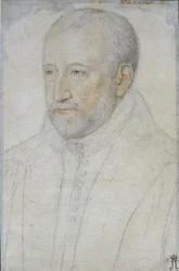 ピエール・ド・ロンサール (1524-1585) パー・フーロン、ベンジャミン (ca 1550-ca 1612) の肖像。 紙に黒チョークと血色、サイズ : 33x23、16 世紀後半、エルミタージュ美術館、サンクトペテルブルク