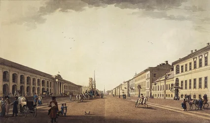 1799年、サンクトペテルブルクのゴスティニードヴォル近くのネフスキー大通りの眺め