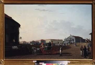サンクトペテルブルクの帝国劇場ボルチョイ カメニー。 ベンジャミン パテルセン (1748-1815) の絵画、キャンバスに油彩