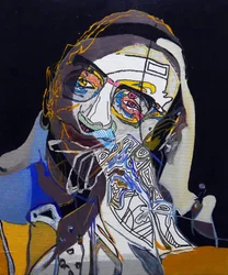 50 Major Writers In History : Michel Foucault, 2015 (キャンバスに油彩、アクリル)