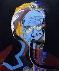 50 Major Writers In History : パトリック・モディアノ 2015年（キャンバスに油彩、アクリル画）