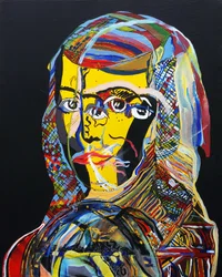 50 Major Writers In History : Sor Juana Ines de la Cruz, 2015 (キャンバスに油彩、アクリル)