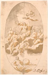 楕円形の9人の人物による天井画の習作