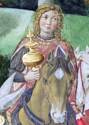 王室の側近の騎手、礼拝堂のマギサイクルの旅の詳細、1460年頃のフレスコ画70606の詳細