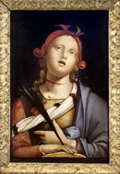 アレクサンドリアの聖カタリナベルナルド（ベルナルディーノ）・ゼナーレ（約1436-1526）による絵画、木にデトレンペ、1500年頃。イタリア美術、ルネッサンスナンシー美術博物館。