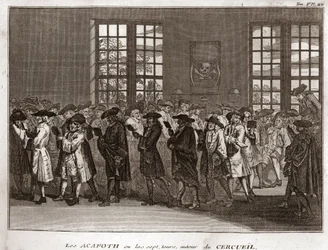 葬儀で「アカフォト」を行うユダヤ人弔問客の群れ ベルナール・ピカール（1723-1743）の「世界の諸民族の儀式と宗教的慣習の図解」からのエングレーヴィング 1819年 個人蔵