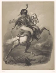 馬に乗った攻撃将校 Le chasseur de la garde (オブジェクトのタイトル) 2種類のチョークを使った新作リトグラフ（連載タイトル） Nouveau groupes aux deux クレヨン (オブジェクトのシリーズ タイトル)