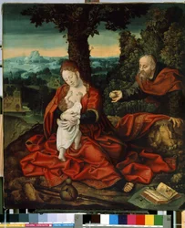 """Le repos durant la fuite en Egypt"" (エジプトへの逃避行の休息) Peinture de Bernard van Orley (Barend, Barent, Bernaert van Brussels