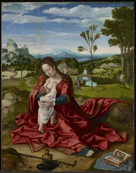 エジプトへの飛行で休む、c.1518（パネルに油とジェッソ）