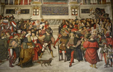 イタリア、トスカーナ、シエナ、大聖堂、ドゥオーモ：ピウス2世の戴冠（1405-1464）