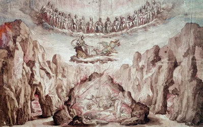 インターメードの装飾と機械のためのプロジェクト、「Le Tromphe de Circe」。Bernardo Buontalenti dit delle Girandole (ca. 1523-1608)によるデッサン 日。0.46x0.72 m パリ、ルーヴル美術館