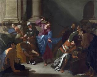 "Le christ chassant les marchands du temple" (キリストが神殿から商人を追い出す) Peinture de Bernardo Cavallino (1616-1656) vers 1645 Dim 101x127,6 cm National Gallery, Londres