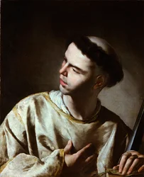 ""Saint Laurent"" (Saint Lawrence) ベルナルド・カヴァリーノ作 (1616-1656) - 1640年代 - キャンバスに油彩 - 薄暗い 65.5x53.5 cm ラザロ・ガルディアーノ美術館、マドリッド