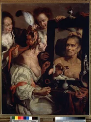 老いたコケット、虚栄。ベルナルド・ストロッツィ（1581-1644年）の絵画