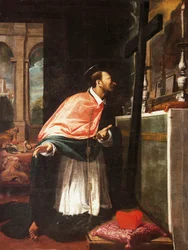 聖チャールズ・ボロメオ、ベルナルド・ストロッツィ（1581-1644）作、カプチン教会、サルザナ、イタリア