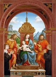 聖ヤコブ、フィリップ、アントニオ・ブスティの家族と一緒のマドンナと子供、1515-1517。
