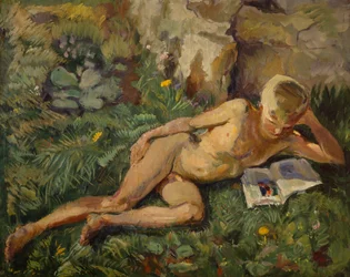 草の中のクヌート（キャンバスに油彩）