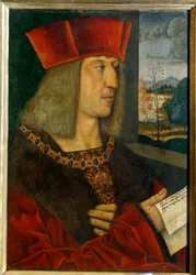 皇帝マクシミリアン1世(1459-1519)の肖像 ベルナルド・シュトリーゲル(1460-1528)による絵画 15世紀。薄さ0.38 x 0.28 m
