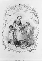 ナナン：若い母親が3人の子供たちに食べ物を与える。1840年、パリ。Jean Anthelme Brillat Savarin (Brillat-Savarin) (1755-1826) フランスの美食家。