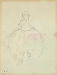 フープを持つ少女、1888年（紙に黒鉛）