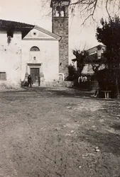 Friuli-Venezia Giuliaにおける第一次世界大戦のアルバム：1916年03月01日、Soreschiano Manzanoの教会（モノクロ写真）。