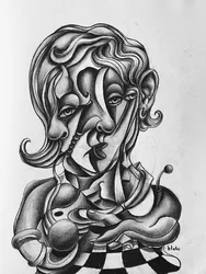 Picasso Reflecting、2021年頃（紙に木炭）