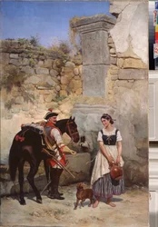 井戸の情景 - ゴットフリート (ボグダン・パヴロヴィチ) ヴィレヴァルデ (1818-1903) 作、キャンバスに油彩