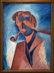 喫煙（自画像）。ボフミル・クビスタ（1884-1918）の絵画、油彩・キャンバス、1910年。チェコのアート20世紀。ヴェレトシュニ宮殿（見本市会場）、プラハ（チェコ共和国）。