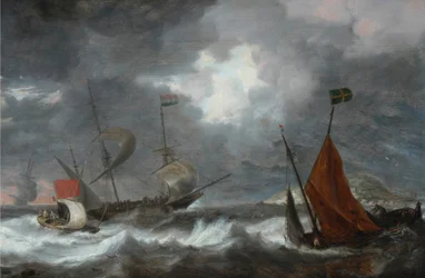 帆船による海の嵐、c。 1645