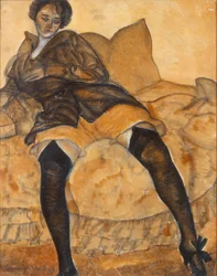 座っている女性c。 1918