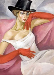シルクハットの女性 - ボリス・ドミトリエビッチ・グリゴリエフ (1886-1939) 作、キャンバスに油彩 (81.3x61.6 cm) - 個人蔵