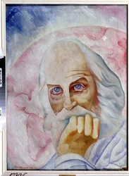 アメリカの作家ウォルト・ホイットマン (1819-1892) の肖像 (Portrait of the American Author W. Whitman)。 ボリス・ドミトリエビッチ・グリゴリエフ (1886-1939) の絵画、キャンバスに油彩