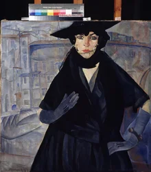 黒衣の婦人。ボリス・ドミトリエヴィチ・グリゴリエフ（1886-1939）の絵画、1910年頃。ロシア・アヴァンギャルド、20世紀、表現主義。ドニプロペトロフスク（ドネプロペトロフスク）国立美術館、ウクライナ