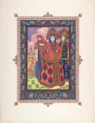 美しきワシリサ（Vassilissa la tres Belle） - 童話「美しきワシリサ」の挿絵 par Zvorykin, Boris Vasilievich (1872-after 1935), c. 1925 - カラーリトグラフ, 27,3x20,5 - 個人蔵