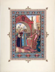 美しきワシリサ（Vassilissa la tres Belle） - 童話「美しきワシリサ」の挿絵 par Zvorykin, Boris Vasilievich (1872-after 1935), c. 1925 - カラーリトグラフ, 27,3x20,5 - 個人蔵
